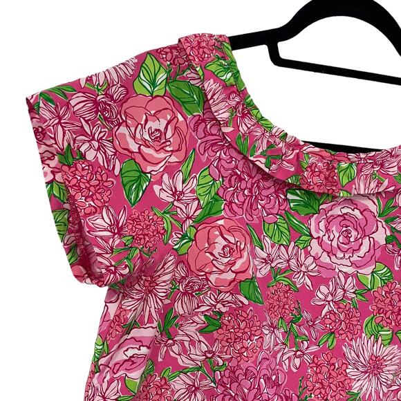 Lilly Pulitzer Silk Blend Button Back Pink Floral Short Sleeve Top Womens 2 - Picture 3 of 7